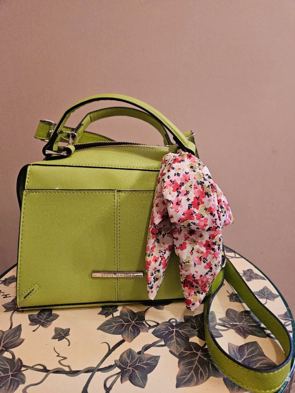 Lime green purse with scarf
